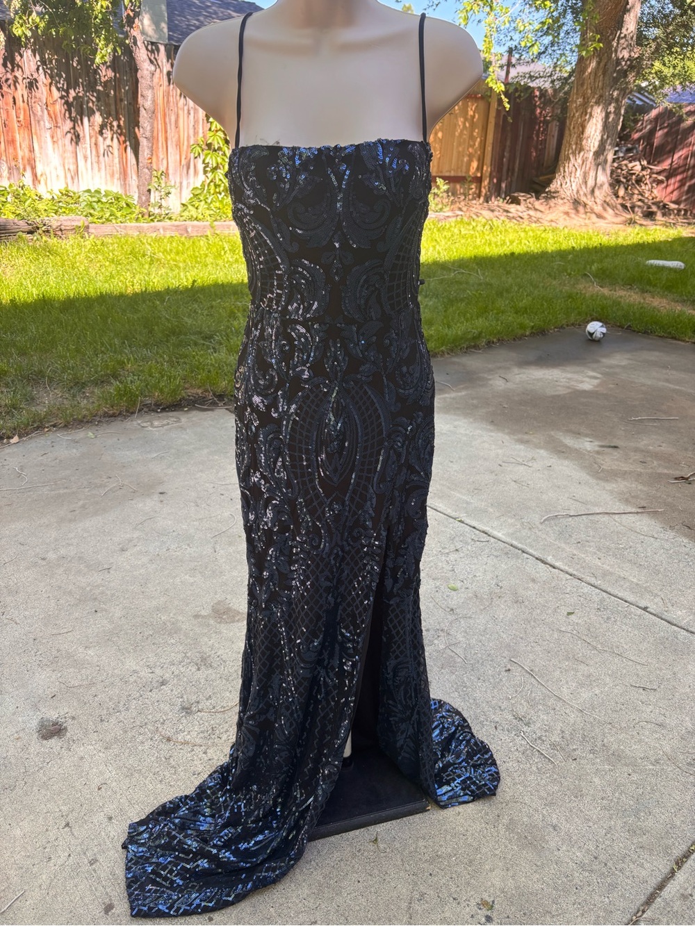 Windsor Black Sequin Spaghetti Strap Evening Gown